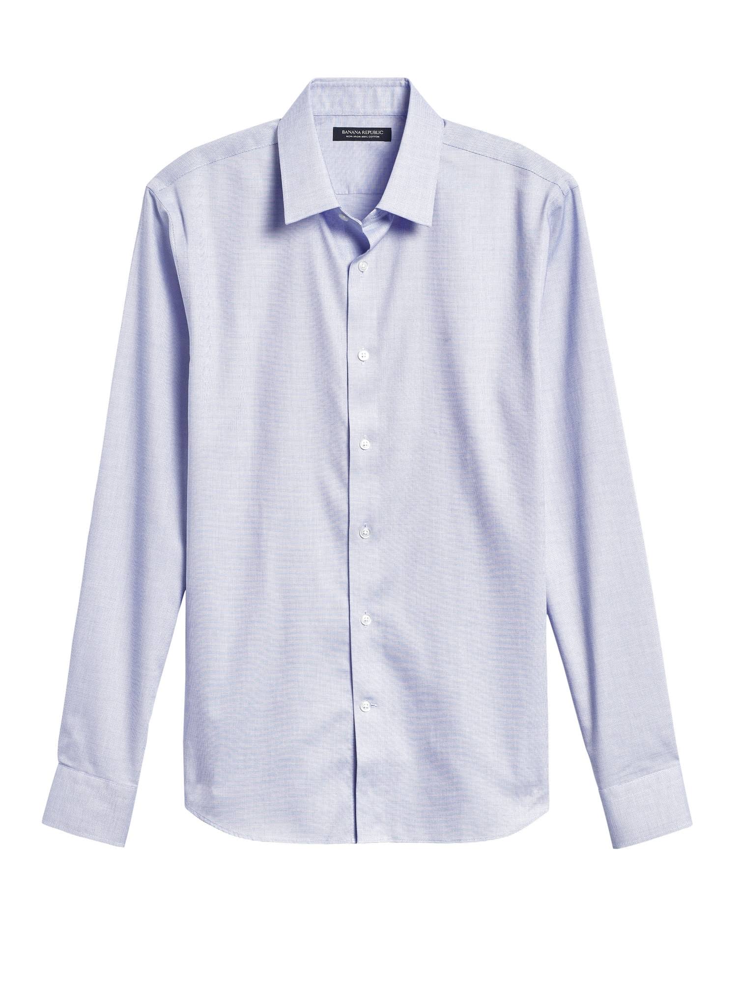 Banana Republic Men's Untucked Slim-Fit Non-Iron Dress Shirt Basic Blue Size Xs