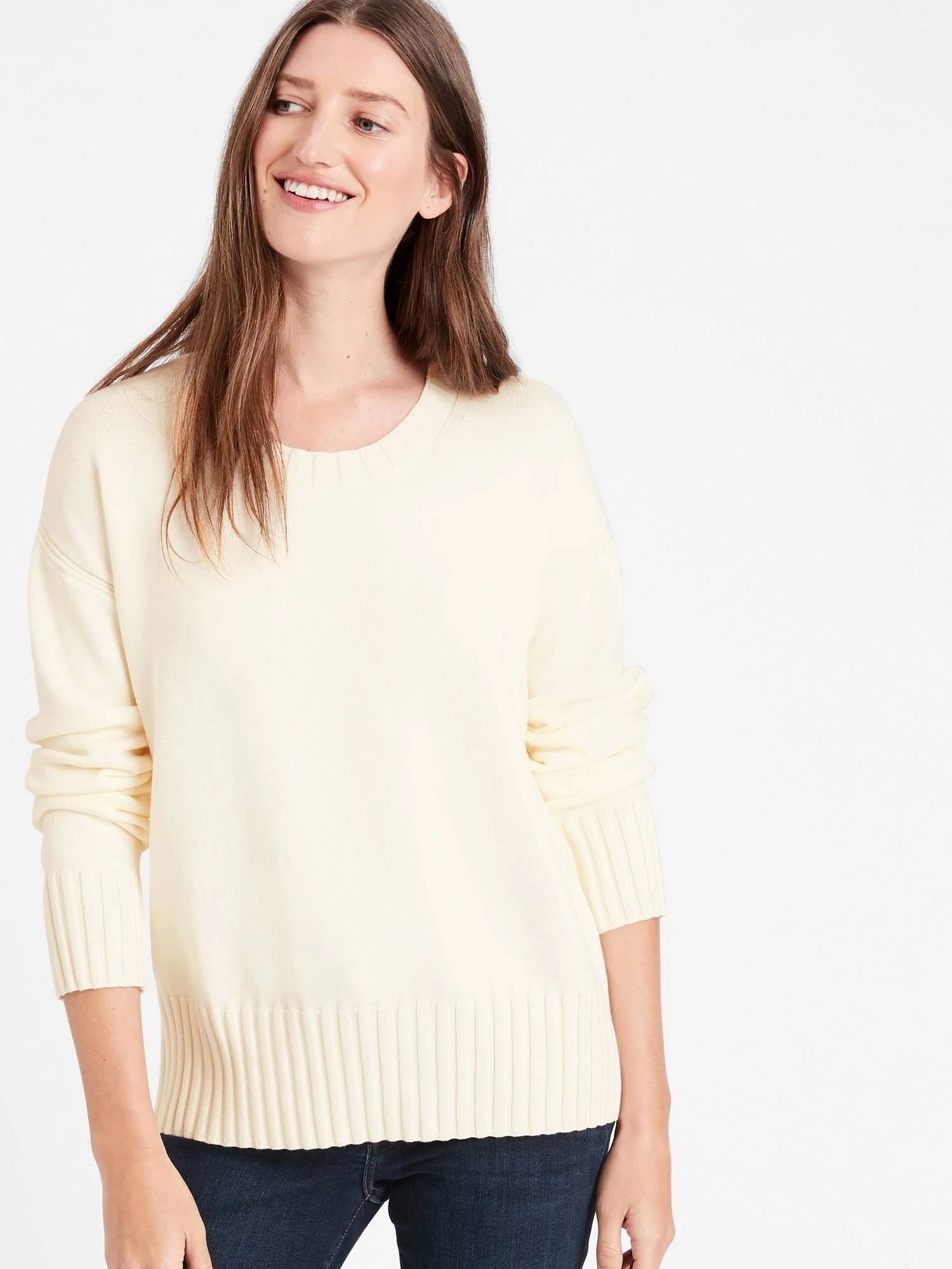 Banana Republic Women's Relaxed Crew-Neck Sweater White Size XXL