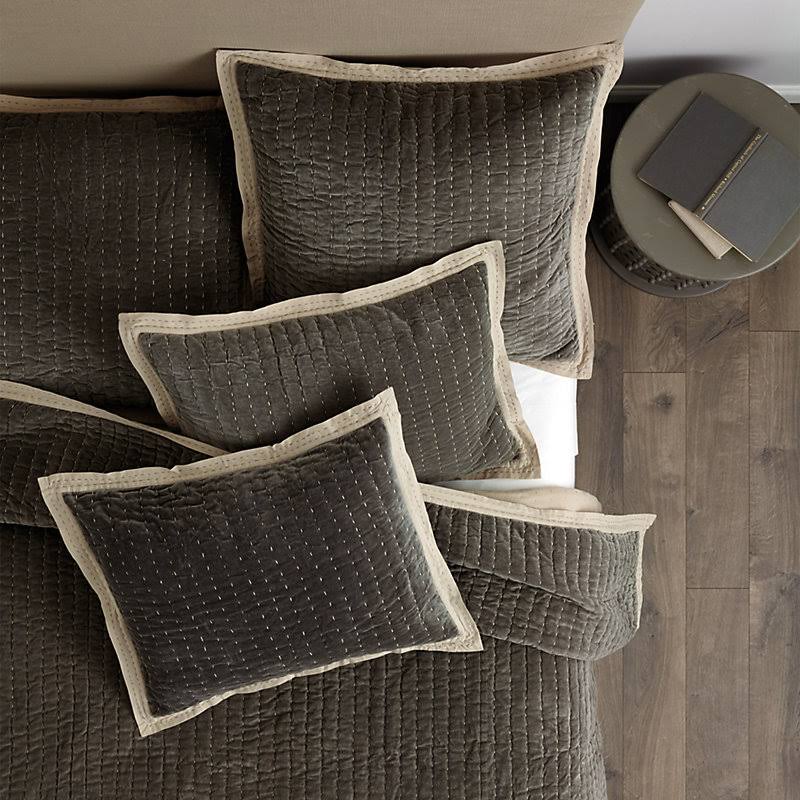 Lucca Velvet Stitched Quilt Olive King - Ballard Designs