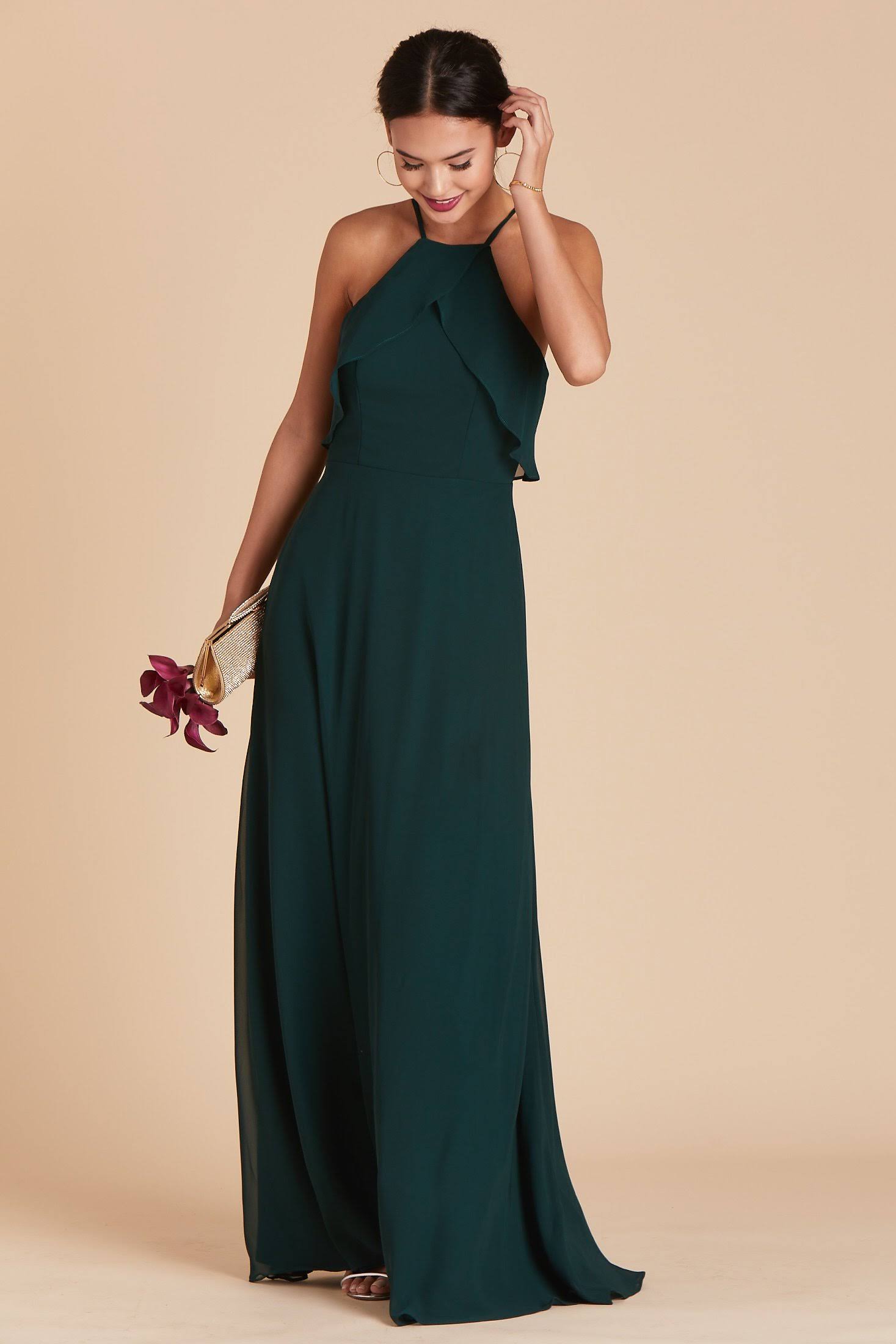 Birdy Grey Jules Chiffon Bridesmaid Dress in Emerald L / Emerald