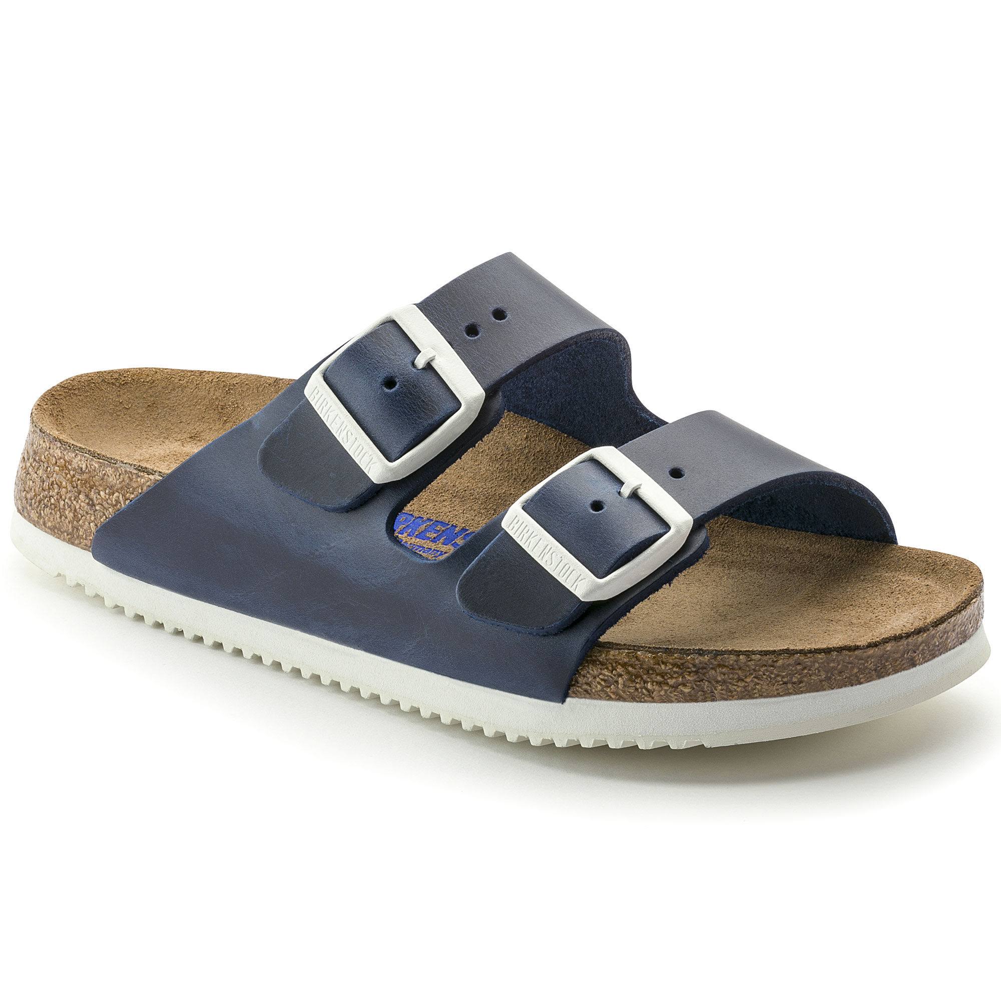 Birkenstock Arizona Natural Leather Blue Two-Strap Sandals for Professionals