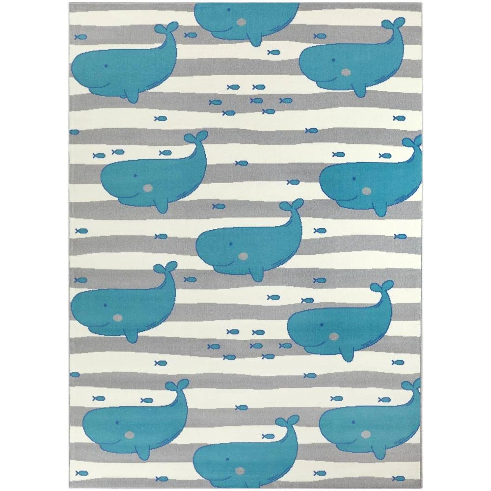 Balta Wonderful Whale Teal 5 ft. x 7 ft. Area Rug, Blue