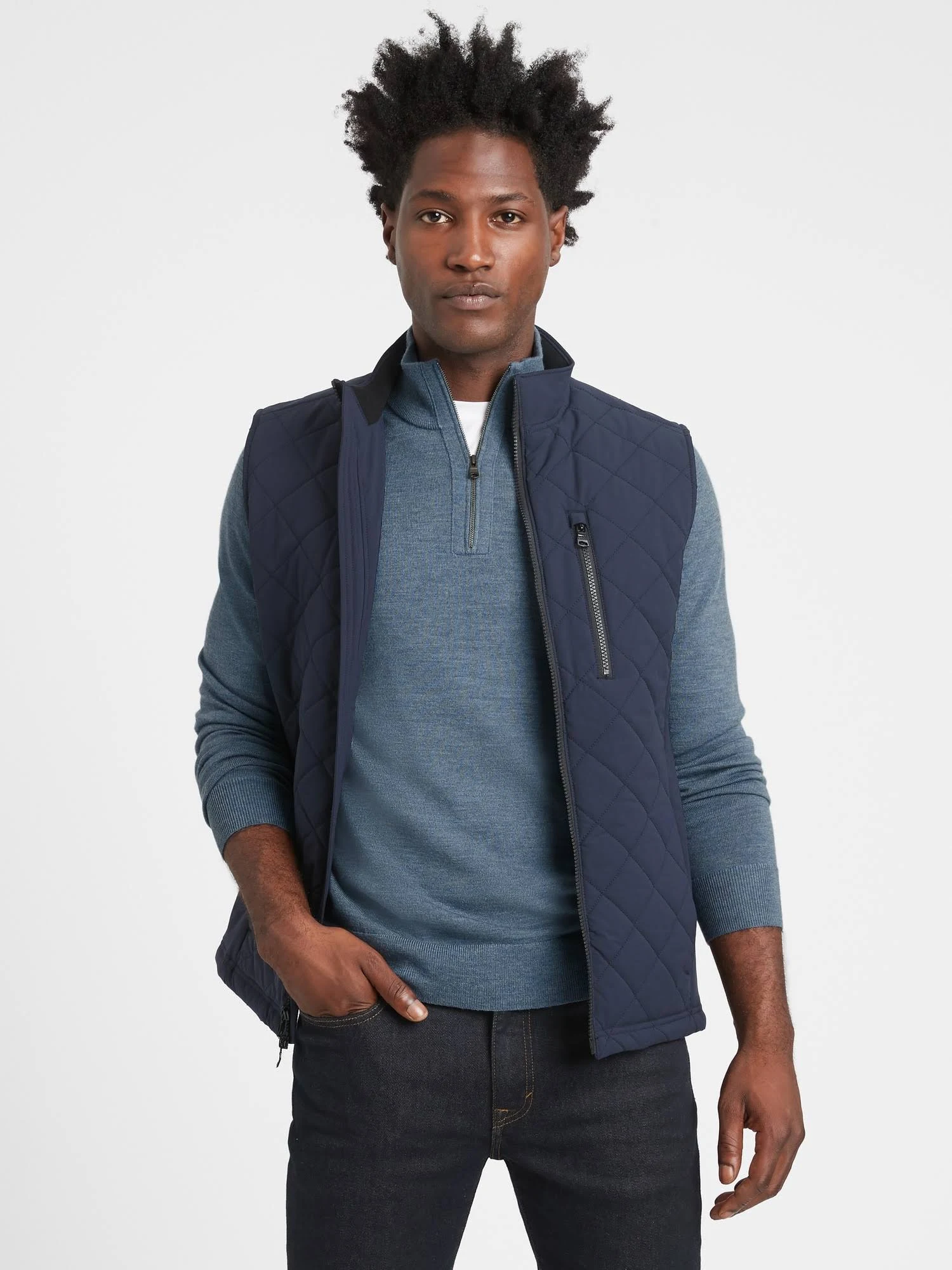 Banana Republic Men's Merino Half-Zip Sweater Blue Slate Size S