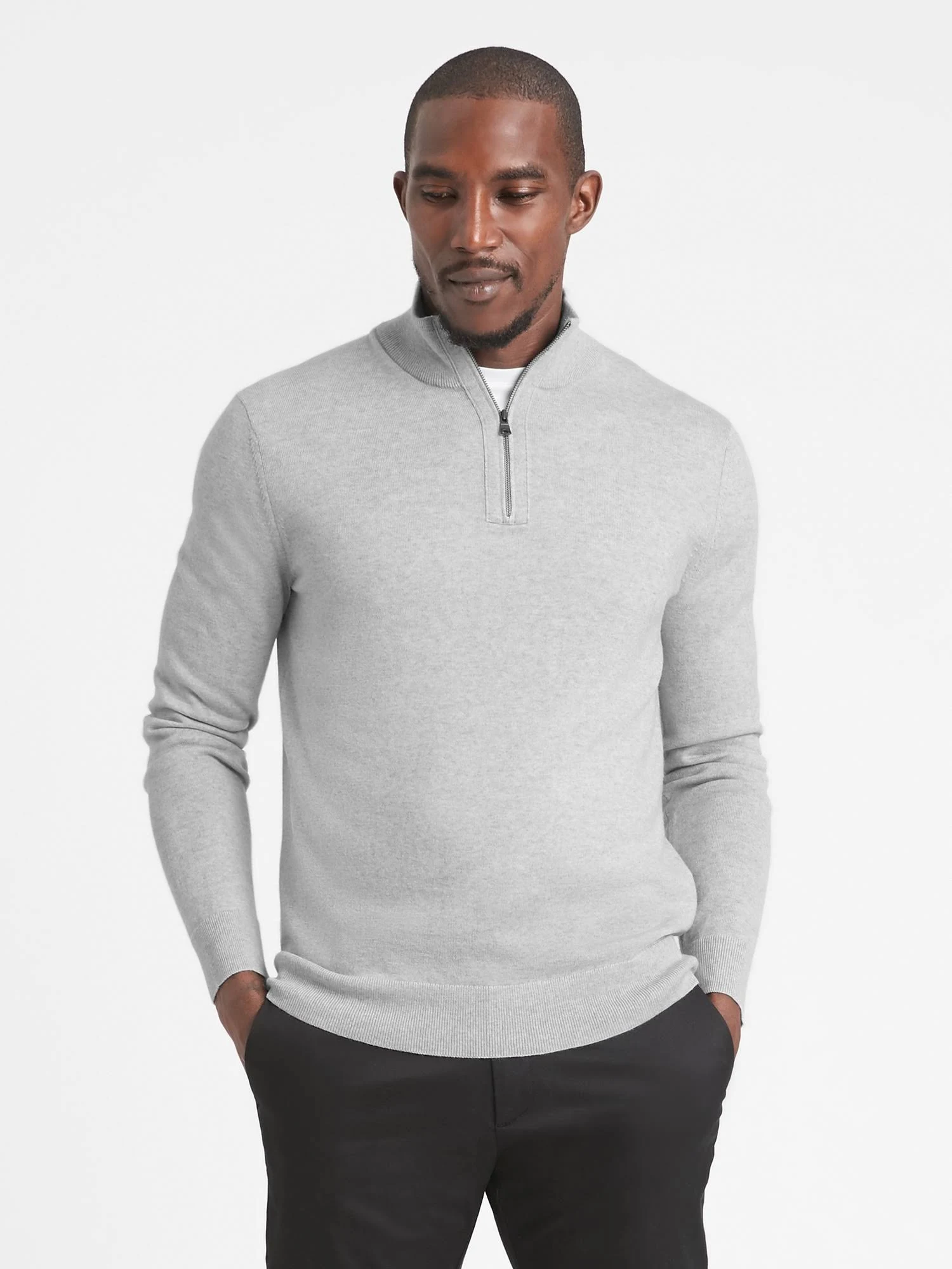 Banana Republic men's Merino Half-Zip Sweater Pale Gray Size L