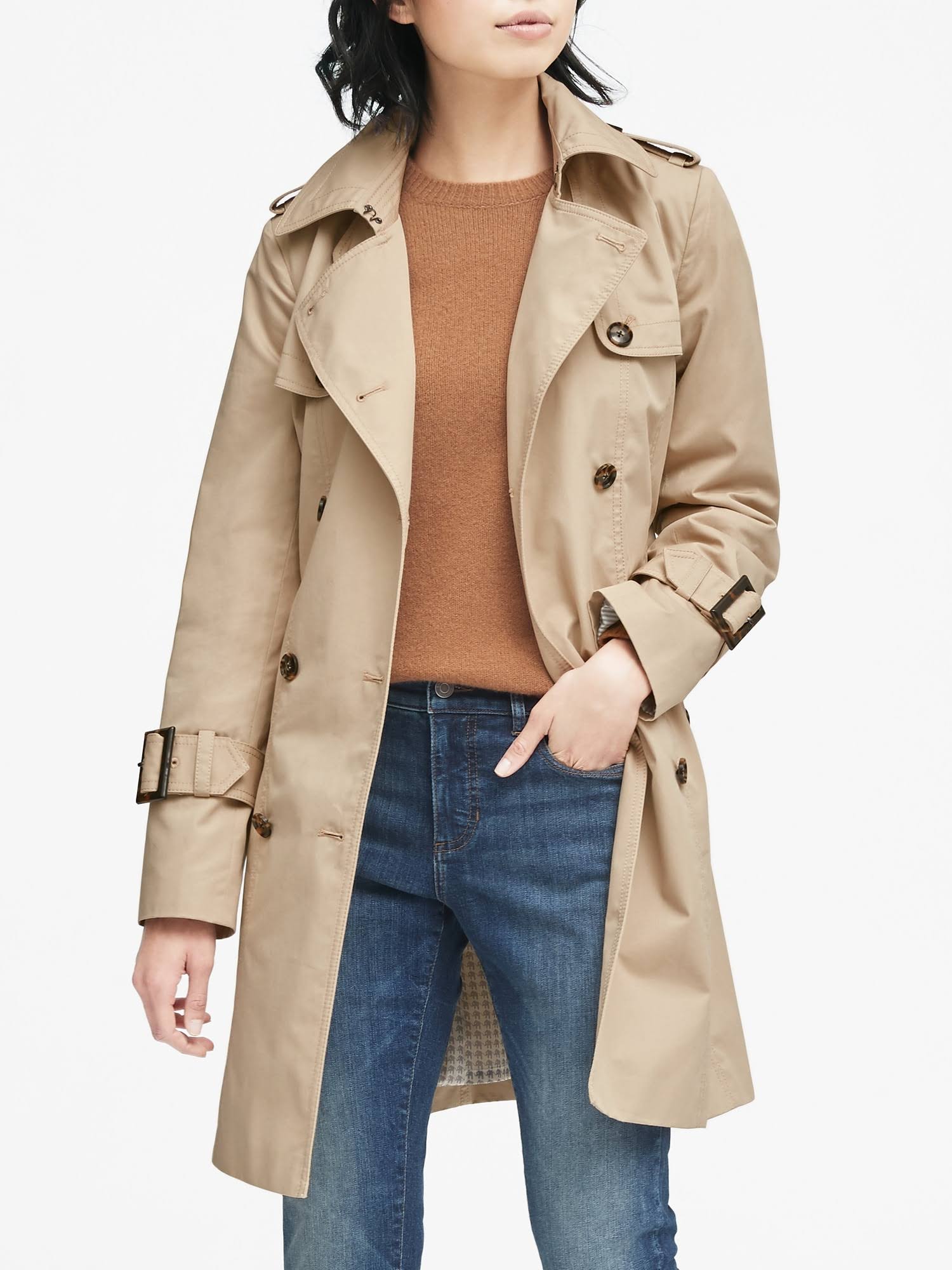 Banana Republic Women's Water-Resistant Classic Trench Coat Golden Beige with Elephant Print Lining Size L