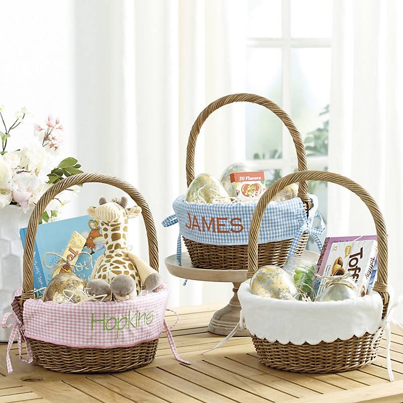 Wicker Basket with Liner Pink Gingham - Ballard Designs