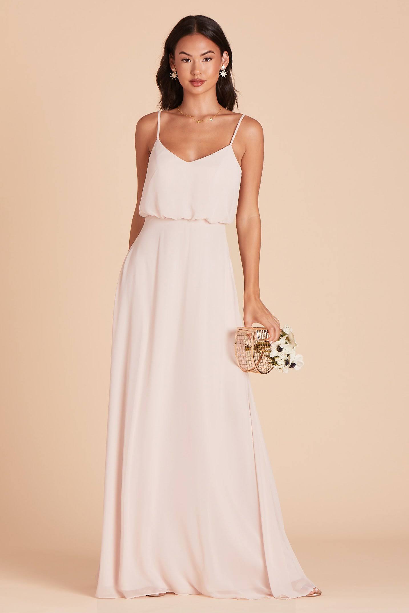 Birdy Grey Gwennie Chiffon Bridesmaid Dress in Pale Blush M / Pale Blush / No Slit