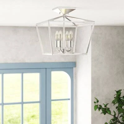DeVries 4 -Light 13x22 Semi Flush Mount Fixture Finish: Satin Nickel