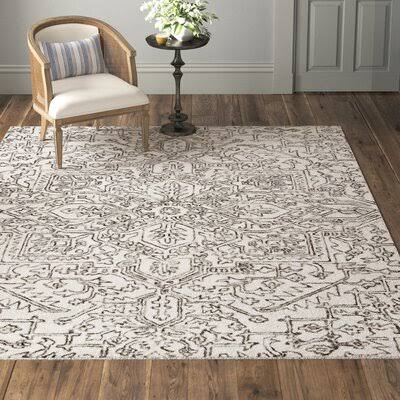 Alcott Hill Burgos Hand-Tufted Wool/Cotton Ivory/Charcoal Area Rug, Size: Rectangle 8' x 10', Gray