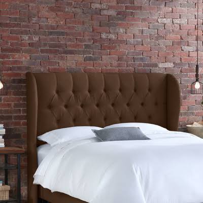 House of Hampton Stowmarket Tufted Diamond Upholstered Wingback Headboard Size: Full, Upholstery: Linen Chocolate