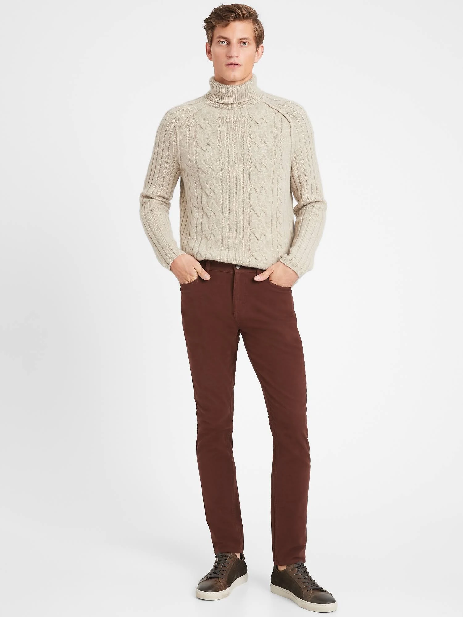 Banana Republic Men's Skinny Cozy Brushed Traveler Pant Rust Brown Tall Size 34W 36L