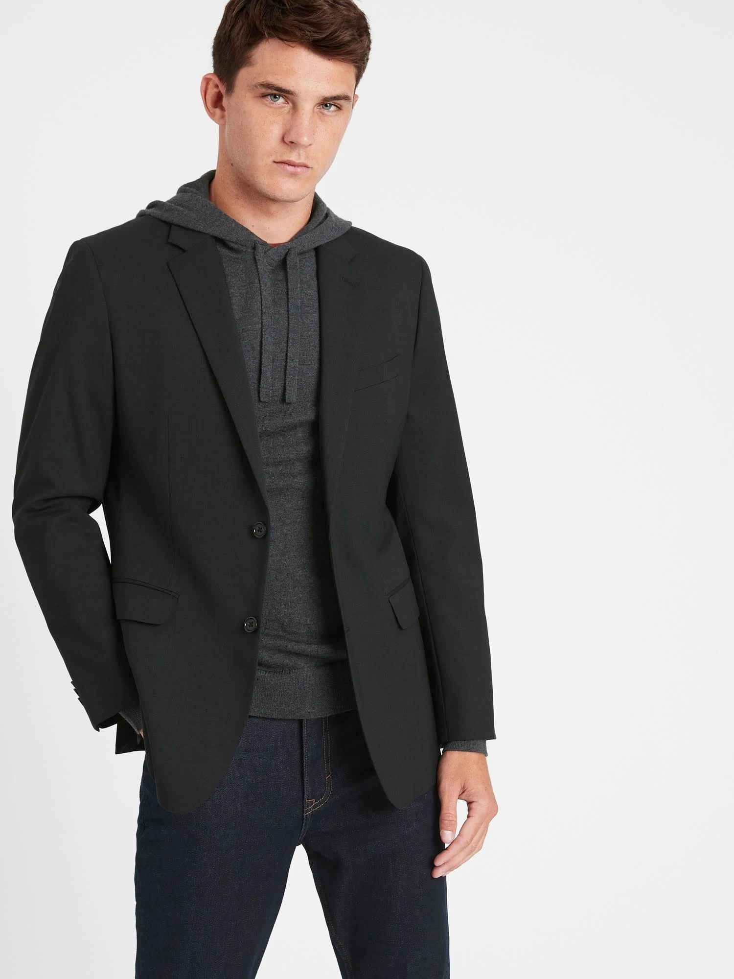 Banana Republic Men's Standard Solid Italian Wool Suit Jacket Dark Charcoal Size 40 Regular
