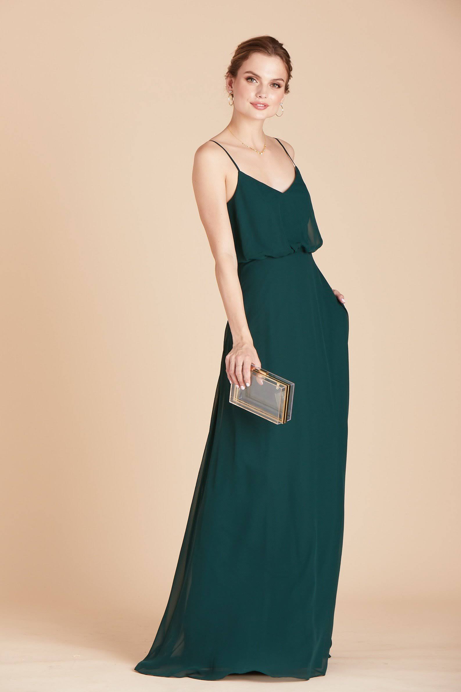 Gwennie Chiffon Bridesmaid Dress in Emerald S / Emerald / No Slit