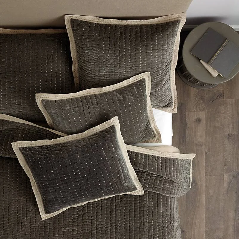 Lucca Velvet Stitched Quilt Gray King - Ballard Designs