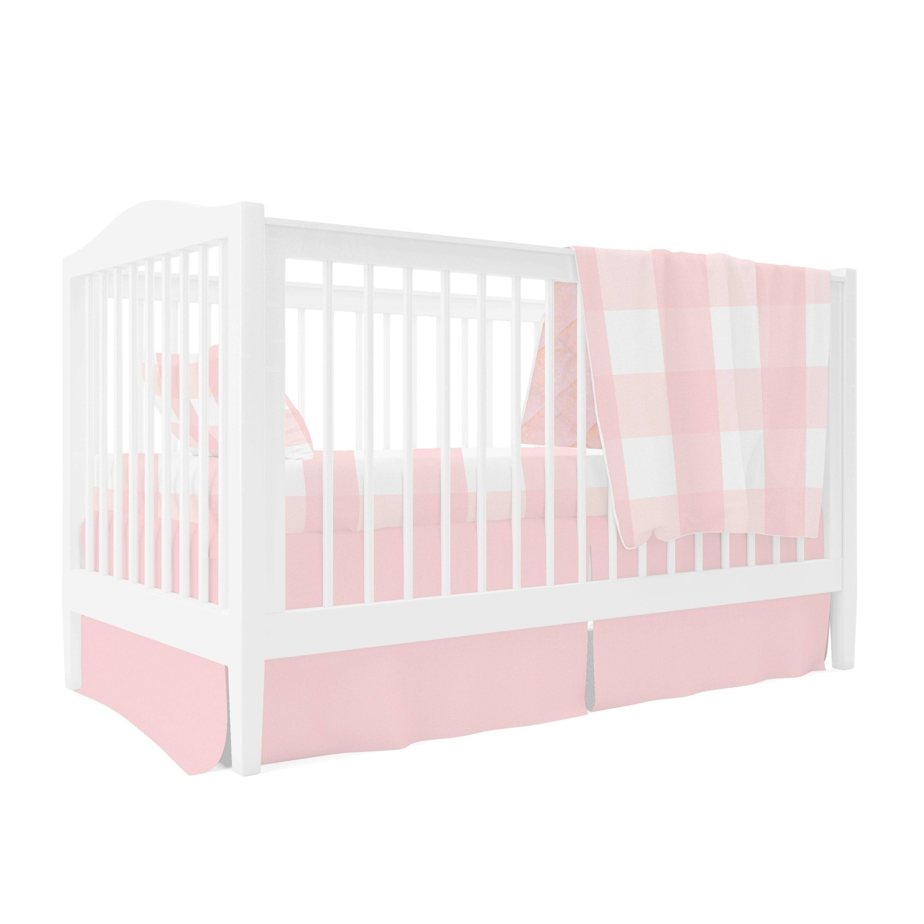 Four Piece Baby Crib Set - Pink Gingham Design