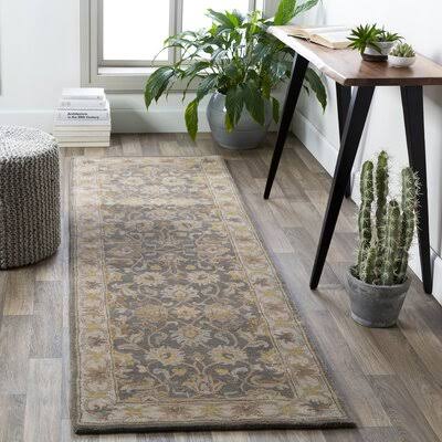Arden Floral Handmade Wool Charcoal Area Rug Birch Lane Rug Size: Runner 3& x 12&