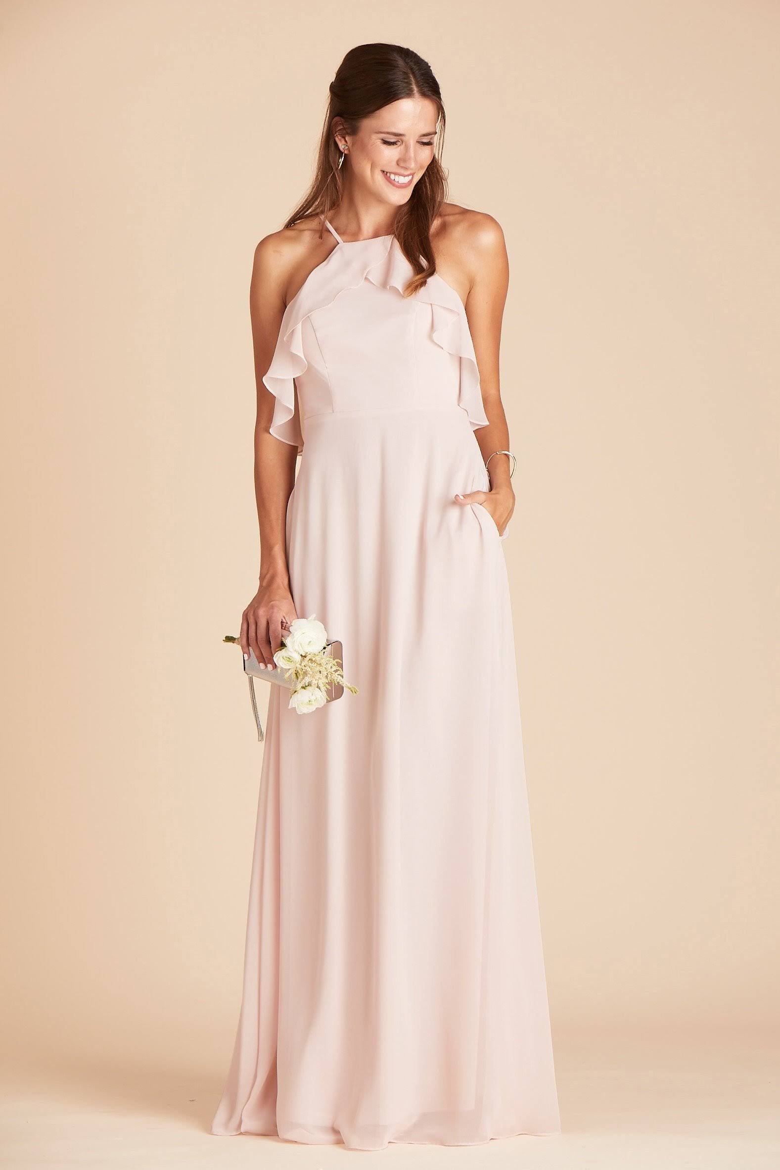 Birdy Grey Jules Chiffon Bridesmaid Dress in Pale Blush M / Pale Blush