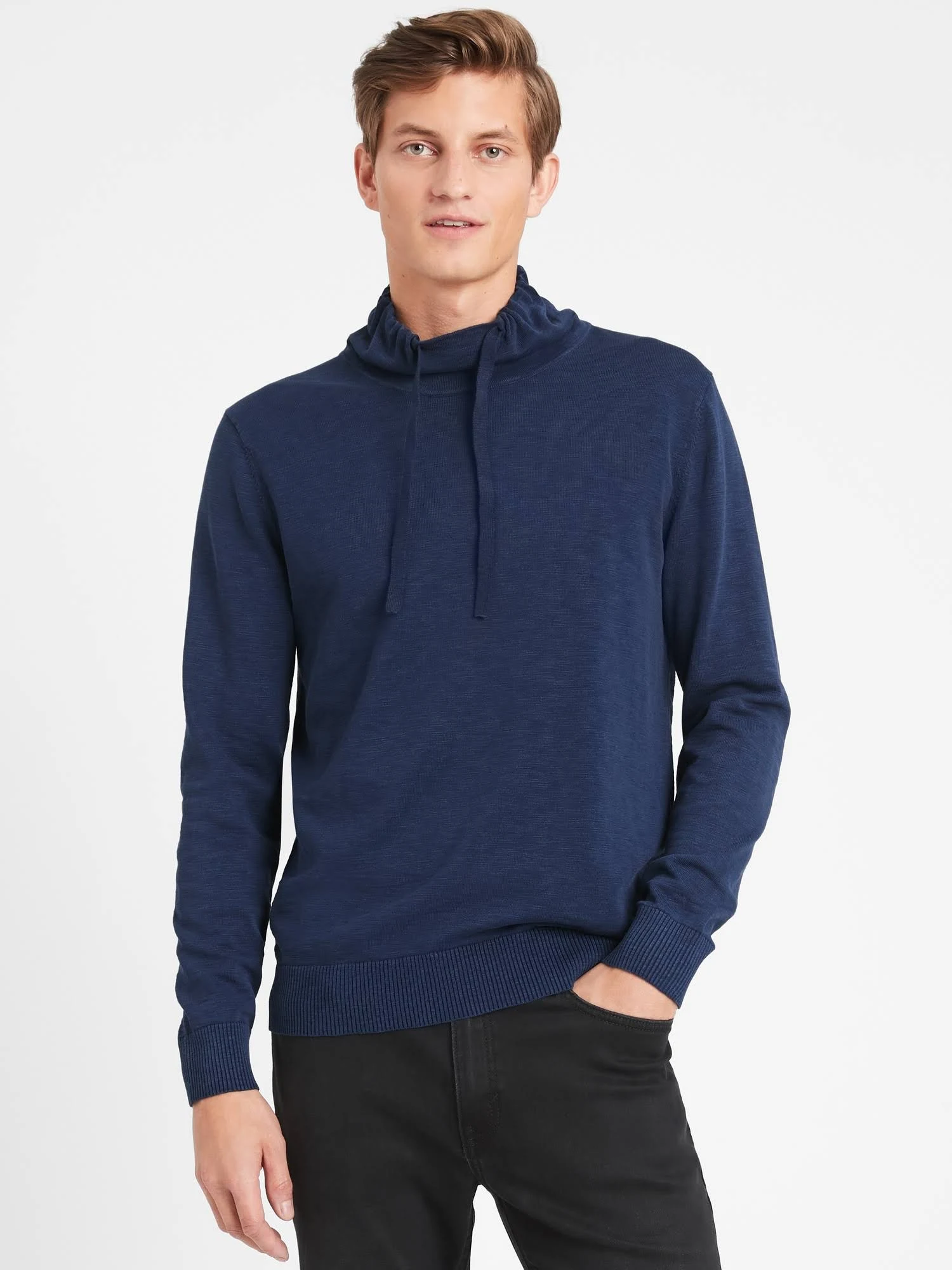 Banana Republic Men's Cotton Funnel-Neck Sweater Navy Size S