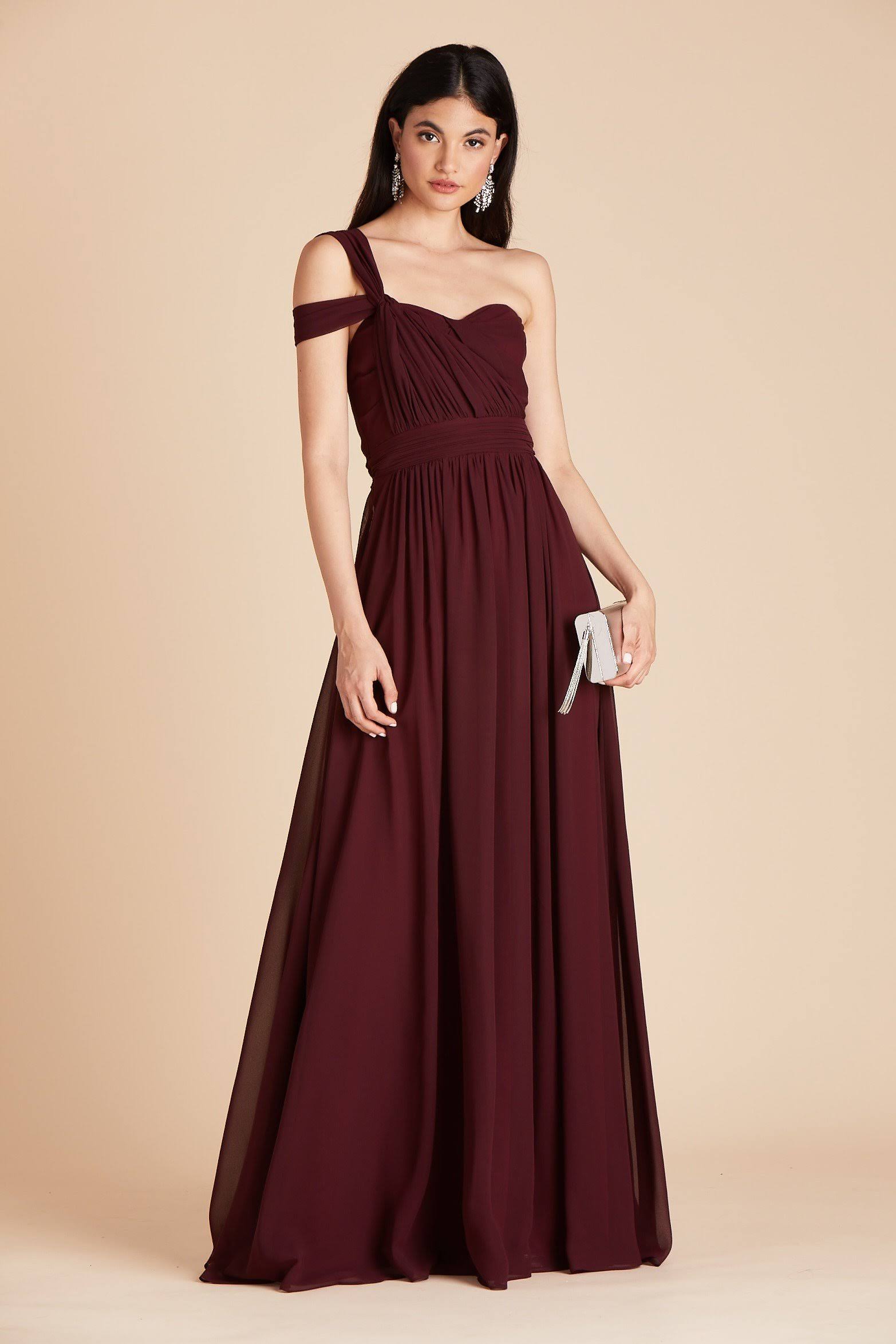 Birdy Grey Grace Convertible Chiffon Bridesmaid Dress in Cabernet Xs / Cabernet / No Slit