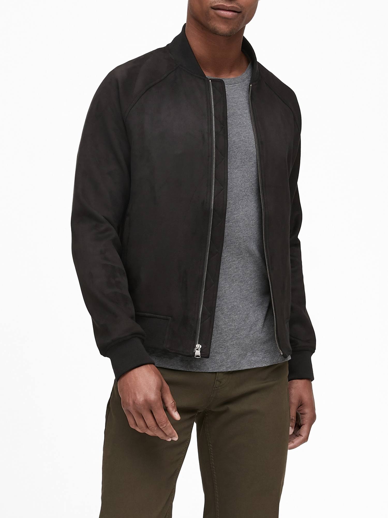 Banana Republic Men's Vegan Suede Bomber Jacket Black Big and Tall Size XXL