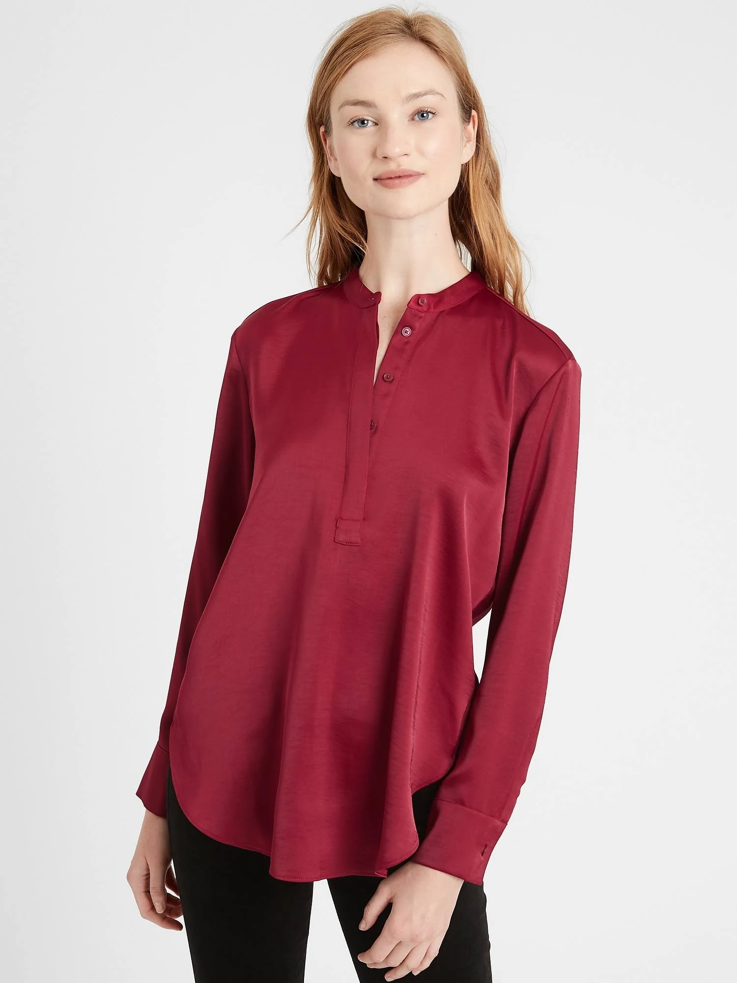 Banana Republic Women's Washed Satin Tunic Mulled Cranberry Red Size Xxs