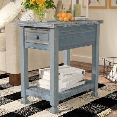 Birch Lane Lenihan Solid Wood End Table with Storage Color: Blue