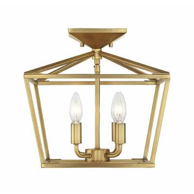 DeVries 4 -Light 13x22 Semi Flush Mount Fixture Finish: Warm Brass