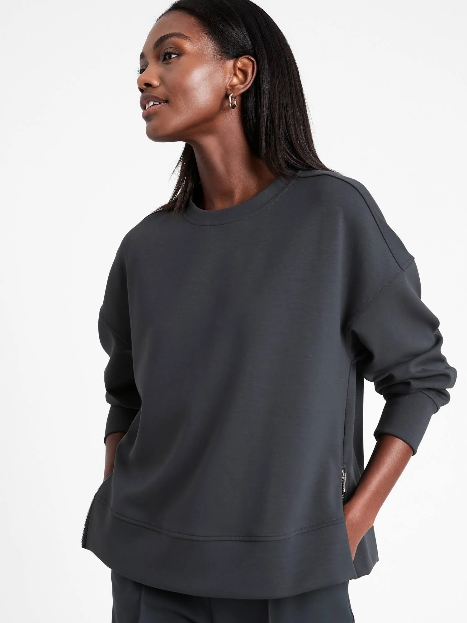 Banana Republic Women's Scuba-Knit Side-Zip Sweatshirt Orca Size Xs