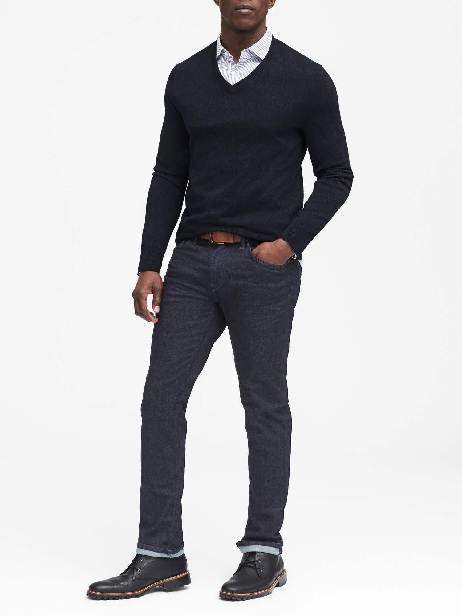 Banana Republic Men's Silk Cotton Cashmere V-Neck Sweater Midnight Navy Size M