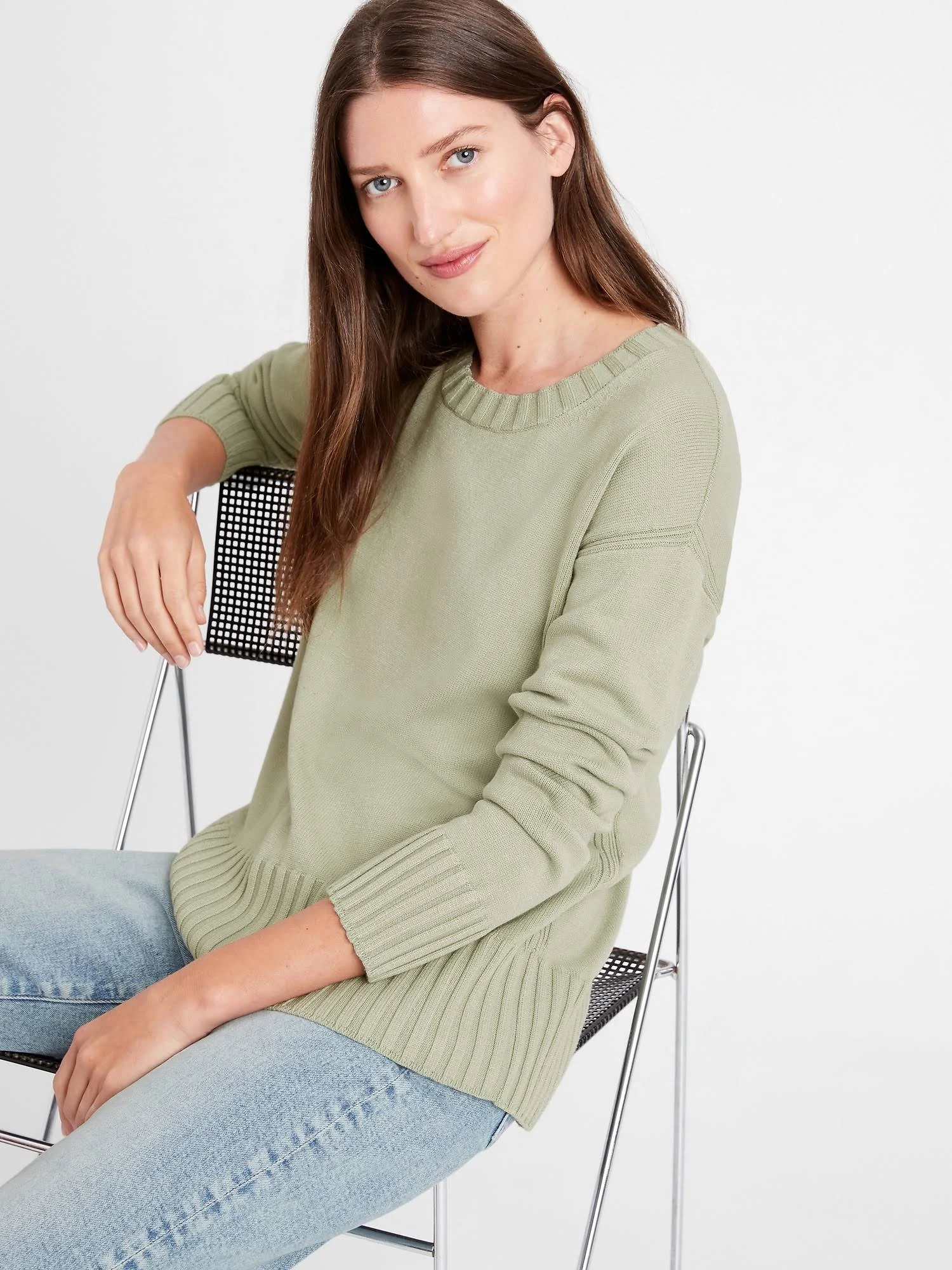 Banana Republic Women's Relaxed Crew-Neck Sweater Green Sage Bouquet Size XXL