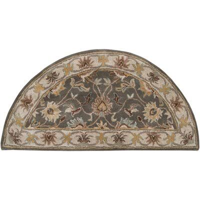 Arden Floral Handmade Wool Charcoal Area Rug Birch Lane Rug Size: Half Circle 2& x 4&