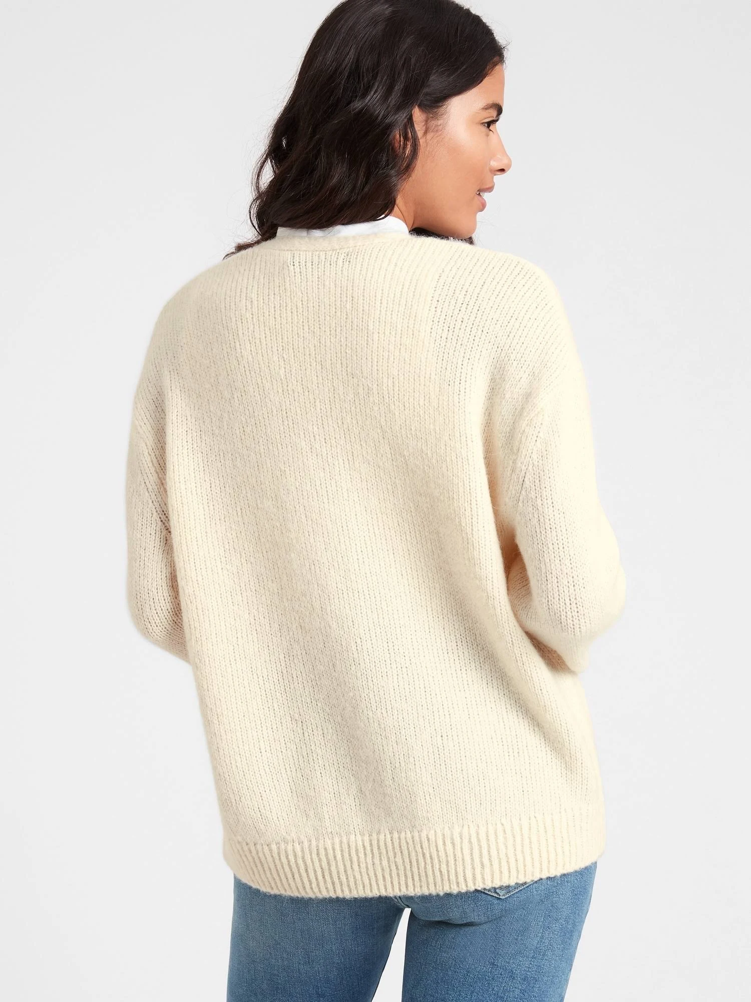 Banana Republic Women's Ribbed Open Cardigan Sweater Ivory White Size M