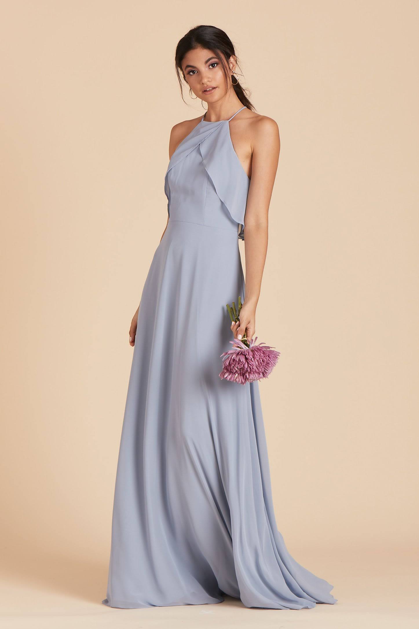 Birdy Grey Jules Chiffon Bridesmaid Dress in Dusty Blue L / Dusty Blue