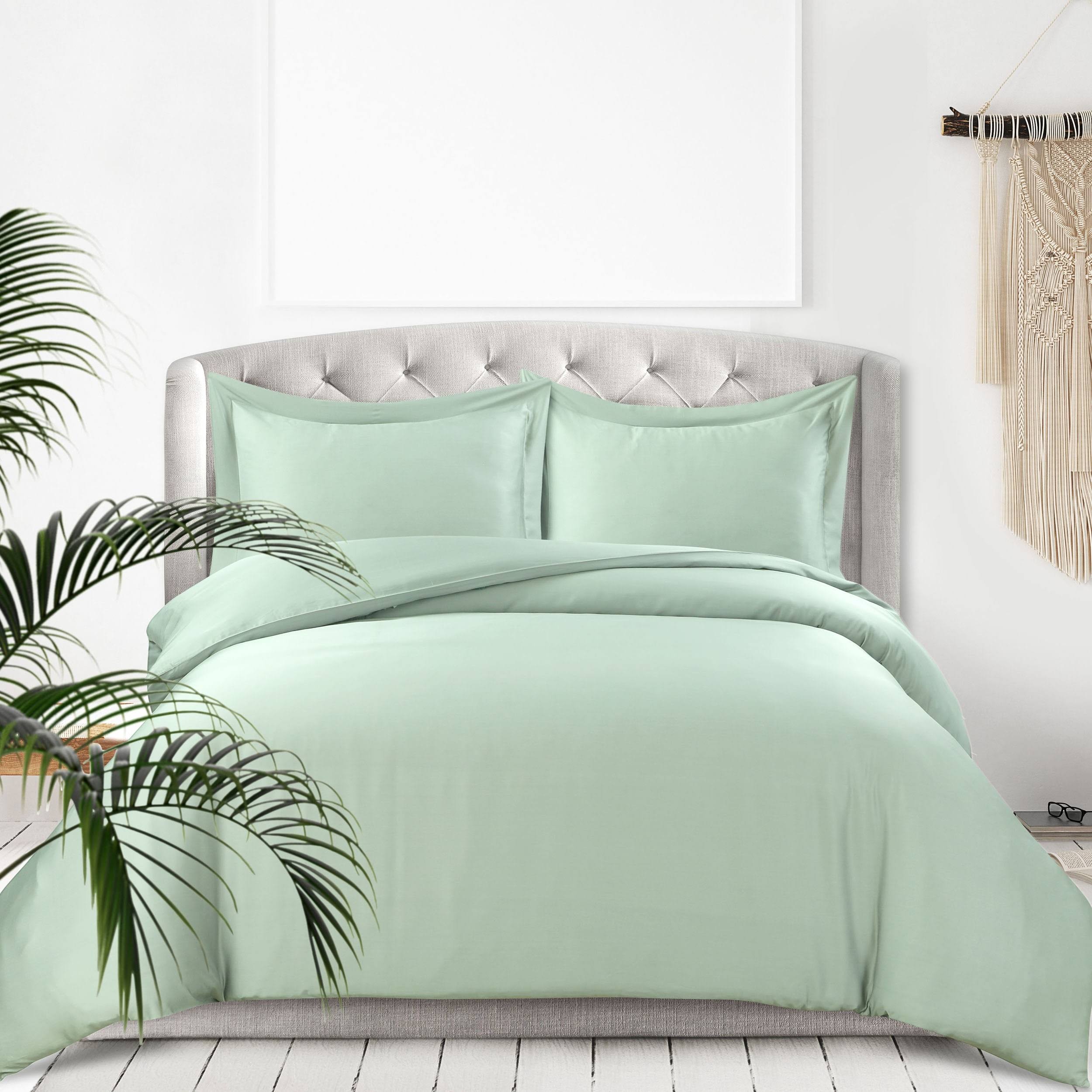 Tribeca Living 300 Thread Count Rayon from Bamboo Oversized Duvet Cover Set, Green, King Set
