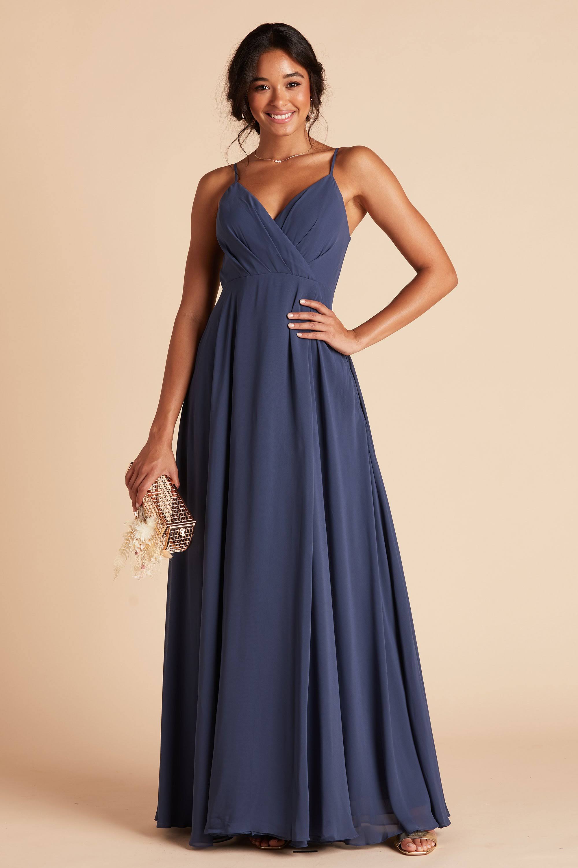 Birdy Grey Kaia Chiffon Bridesmaid Dress in Slate Blue XL / Slate Blue