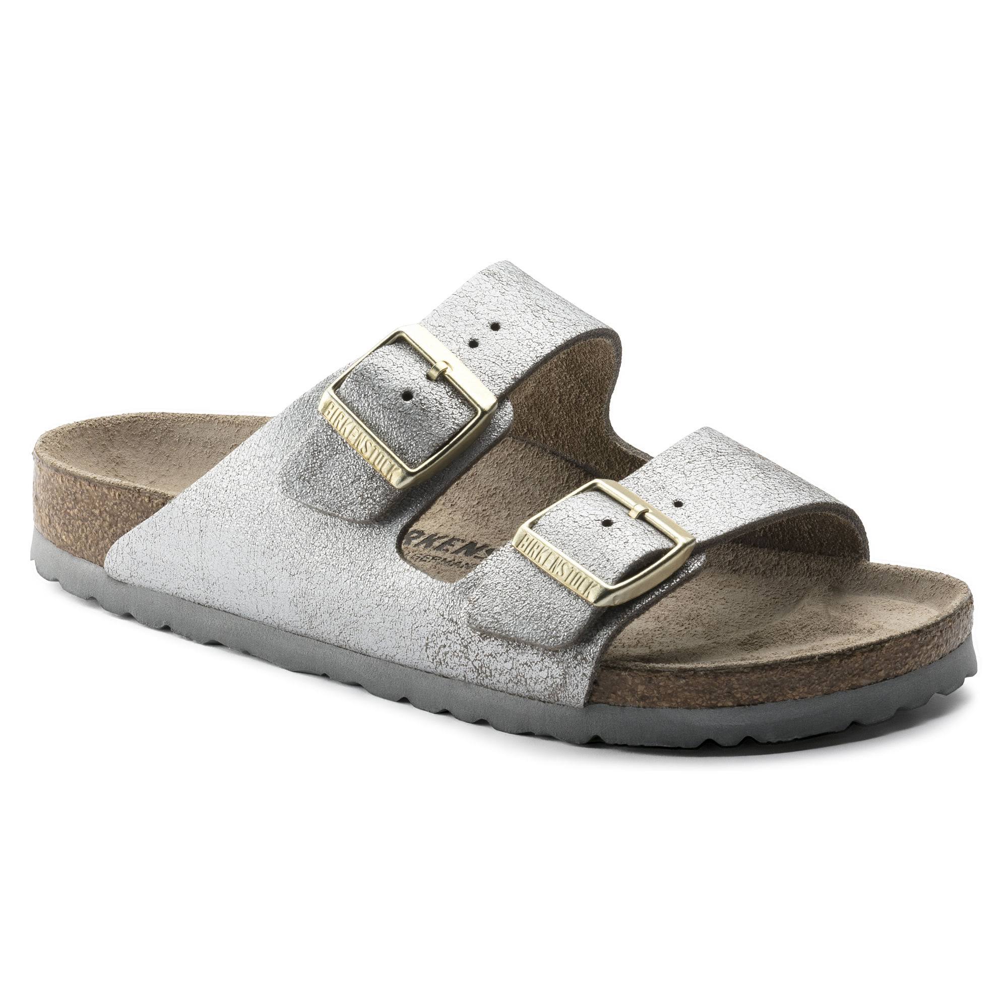 Birkenstock Arizona Suede Leather Washed Metallic Blue Silver Size 6