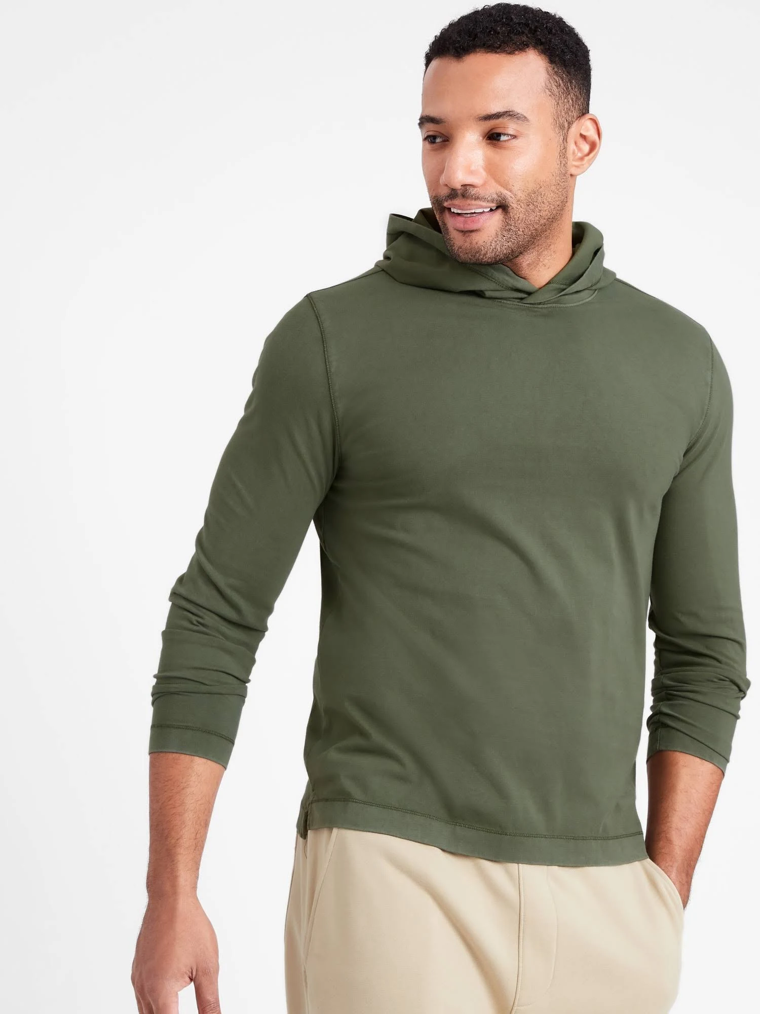 Banana Republic Men's Authentic Supima T-Shirt Hoodie Armada Green Tall Size L