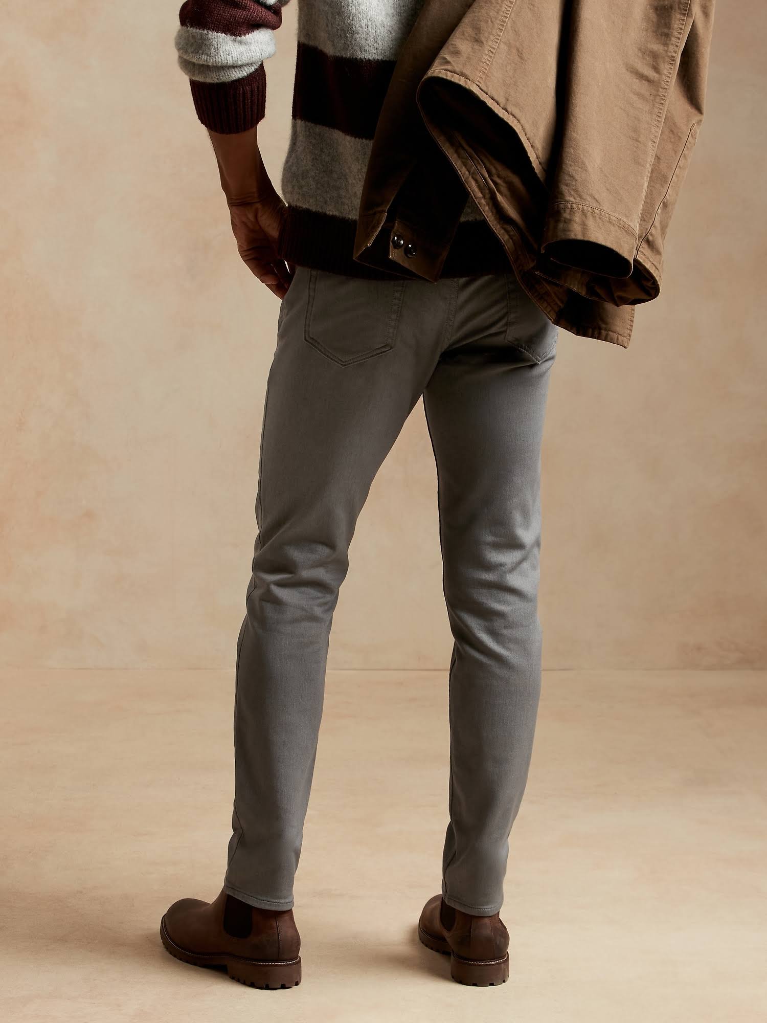 Banana Republic Men's Skinny Heathered Traveler Pant Smoke Gray Tall Size 38W 36L
