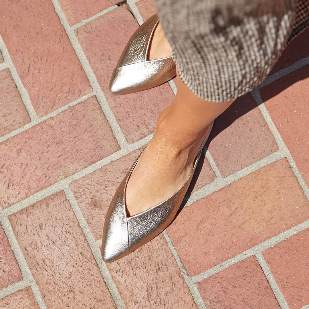 Birdies The Swan in Gold Leather - Women's Top Rated Comfortable Slide - The Pointed-Toe Wardrobe Staple - Effortless Chic