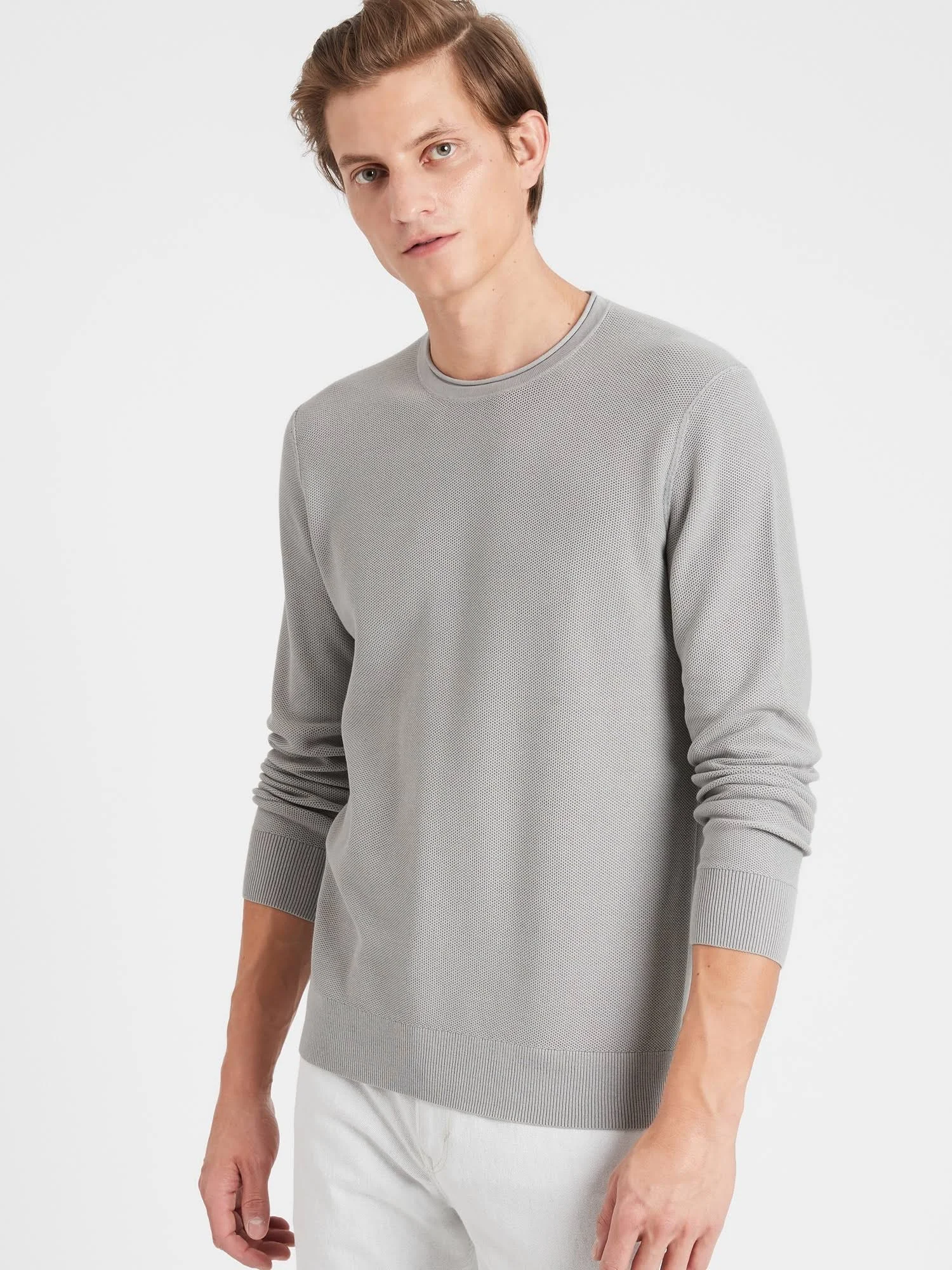 Banana Republic Men's Supima Waffle-Knit Sweater Sidewalk Gray Size M