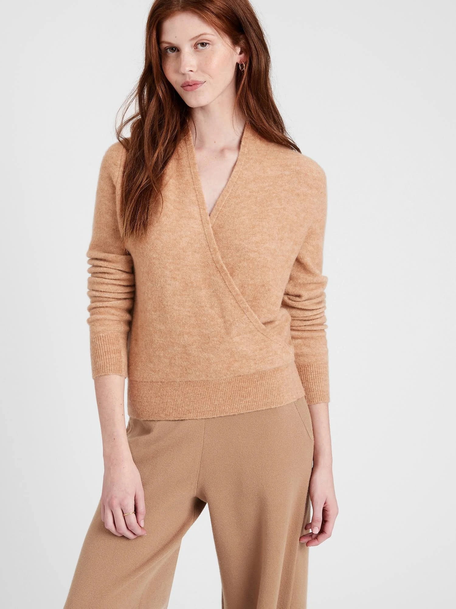 Banana Republic Women's Aire Wrap-Front Sweater Cool Beige Size XL