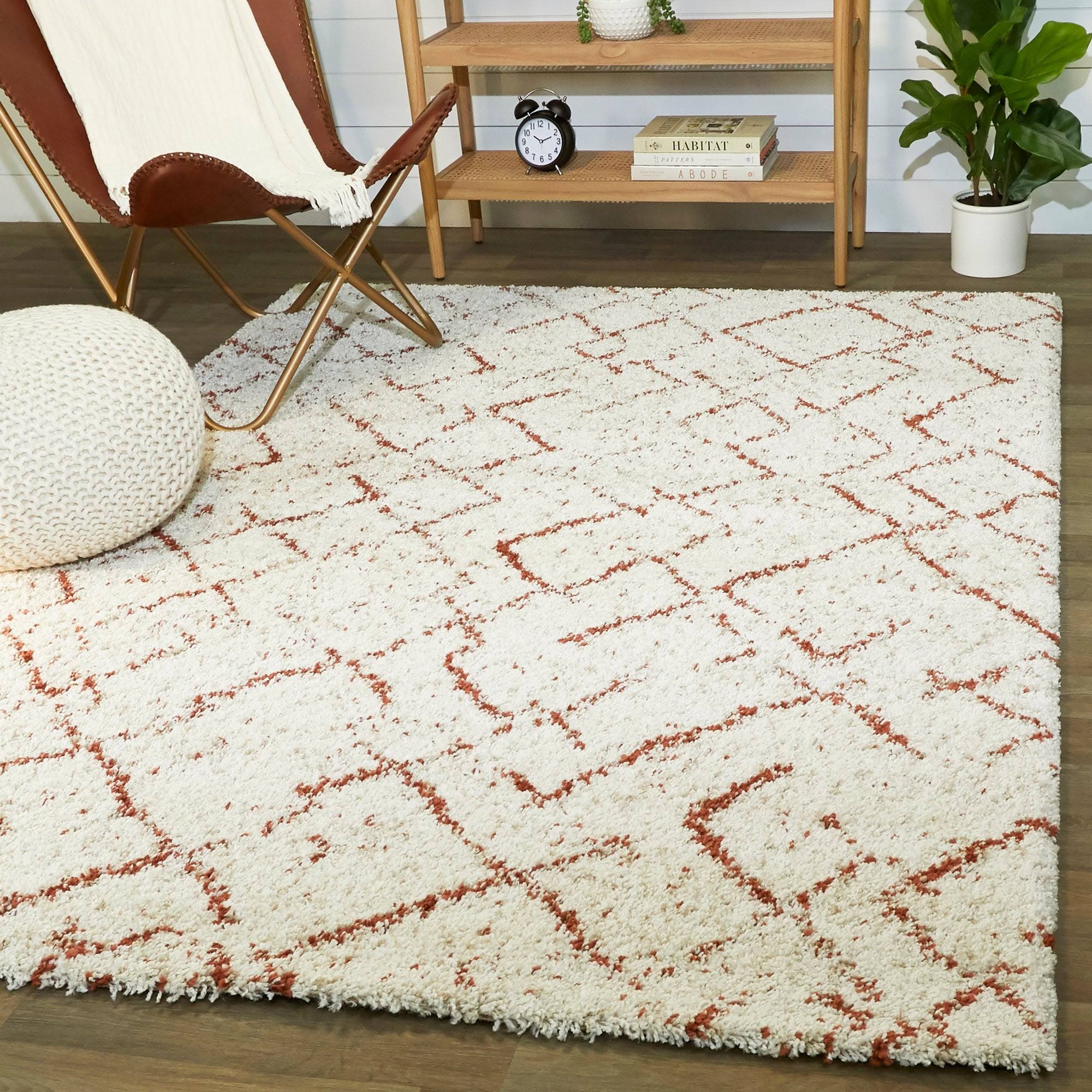 Albini Tribal Shag Area Rug - White/Orange - 7&10x22 x 10&