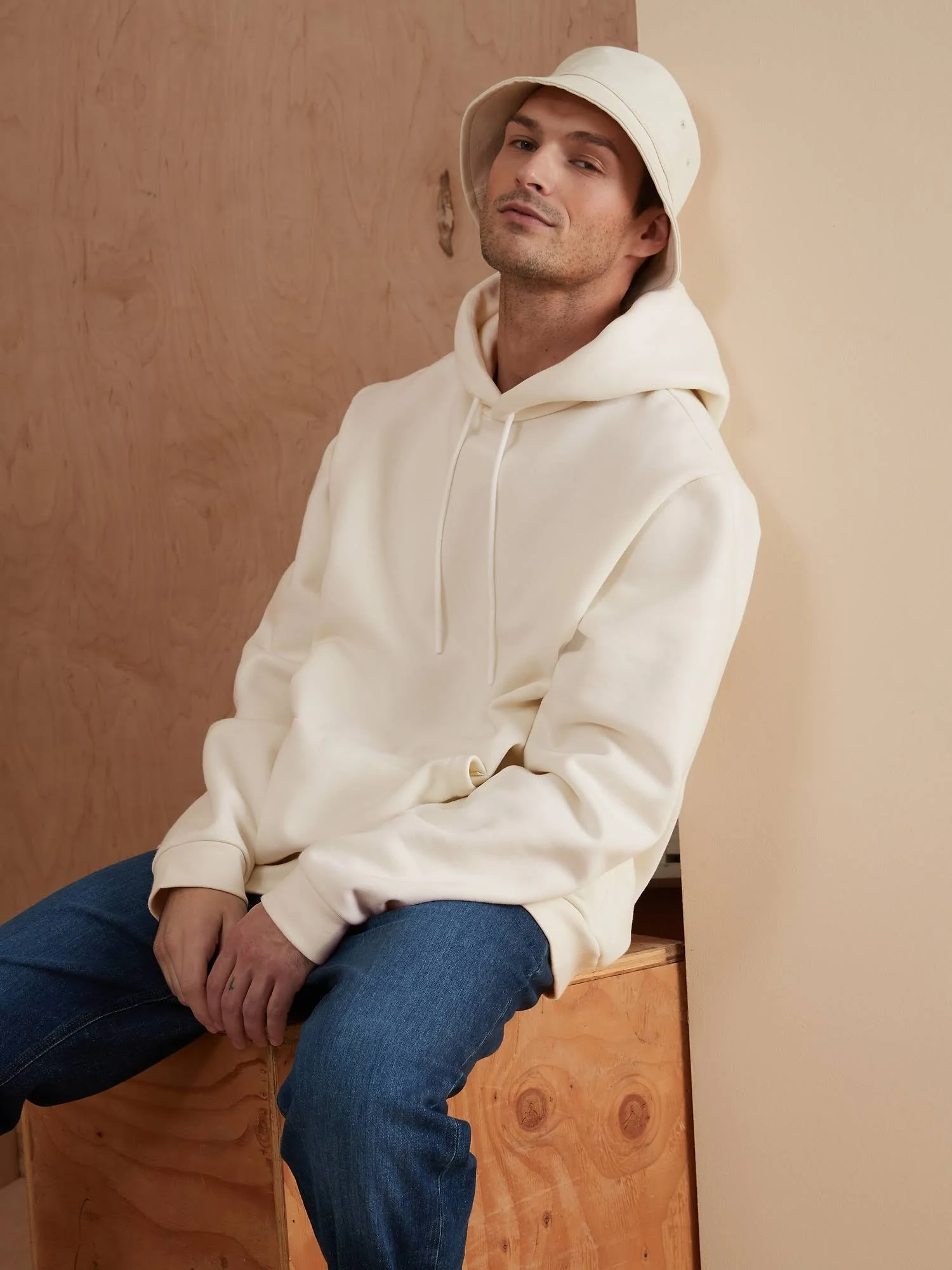 Banana Republic Men's Heavyweight Fleece Hoodie Off White Size XL