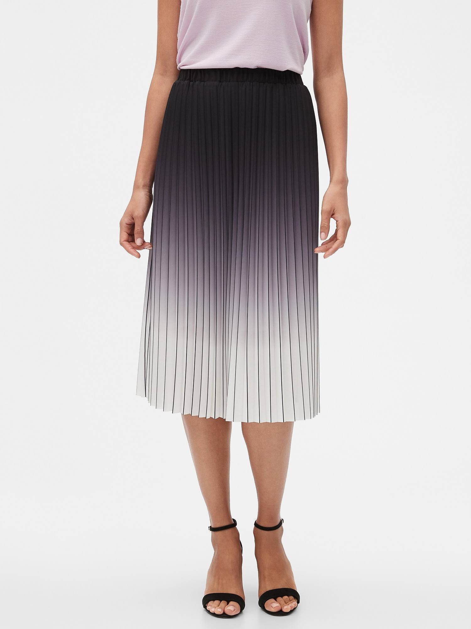 Banana Republic Factory Women's Ombre Pleated Midi Skirt Off White/Black Regular Size M