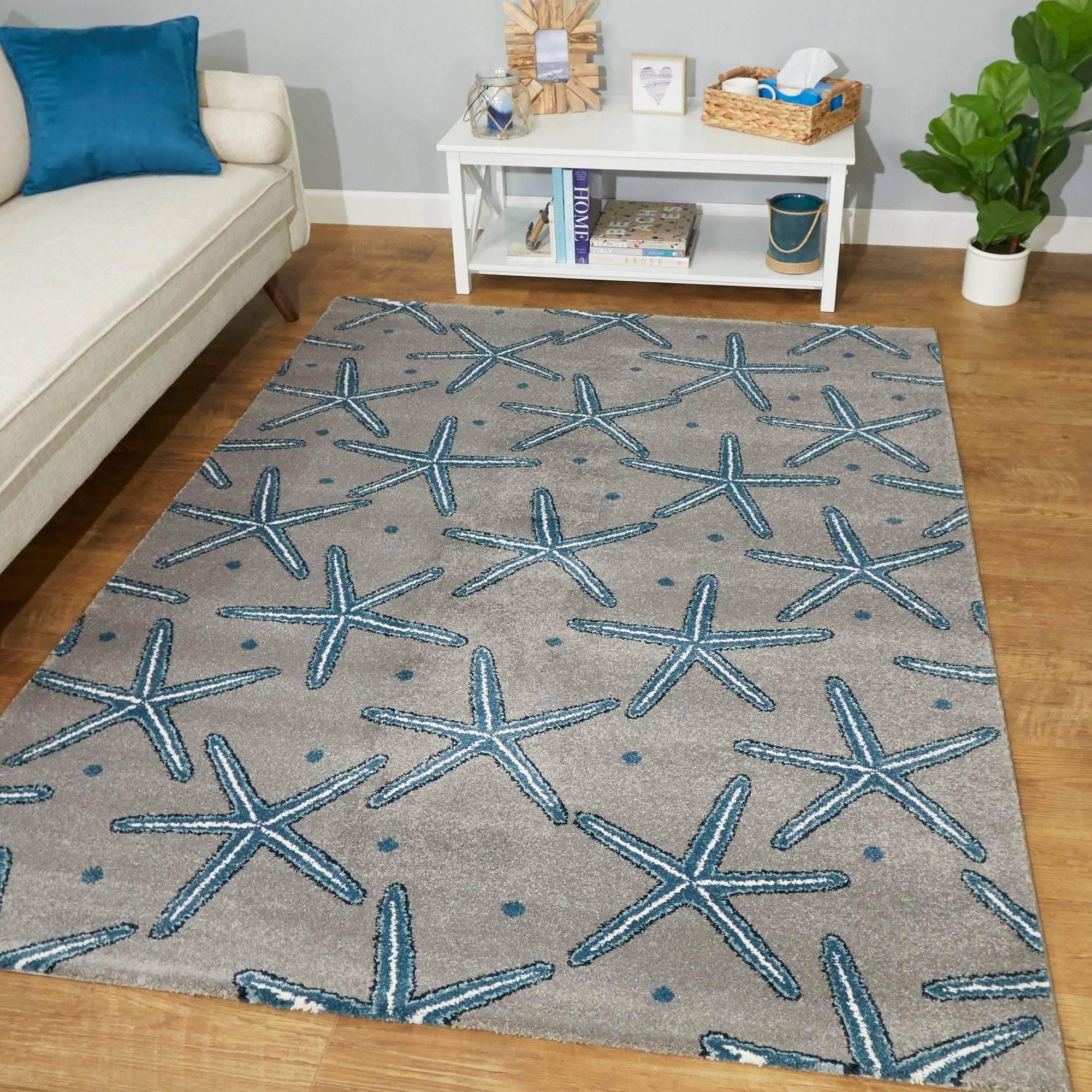 BALTA Indoor Blue Massau Coastal Starfish Area Rug, 5&3x22 x 7&