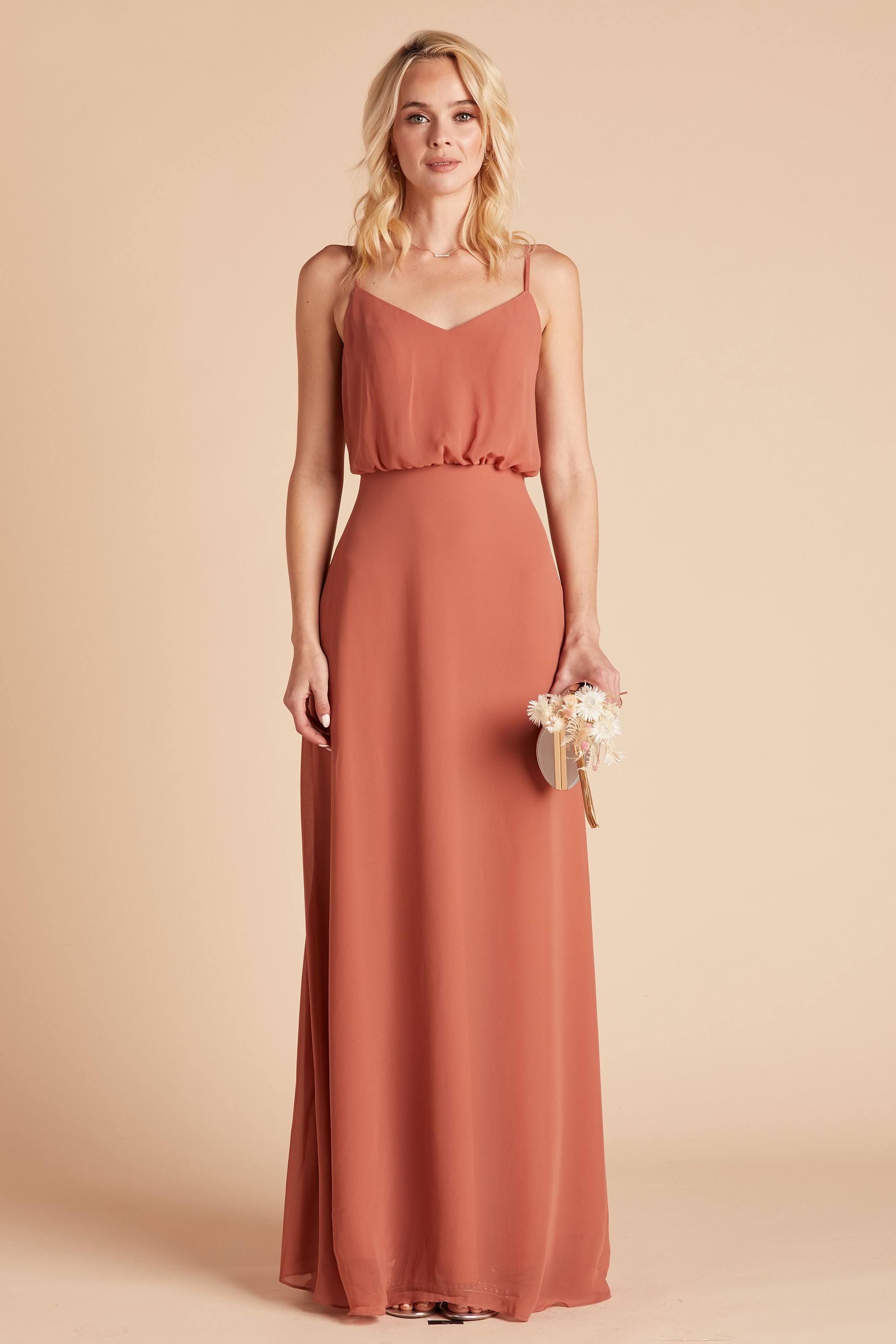 Birdy Grey Gwennie Chiffon Bridesmaid Dress in Terracotta S / Terracotta / No Slit