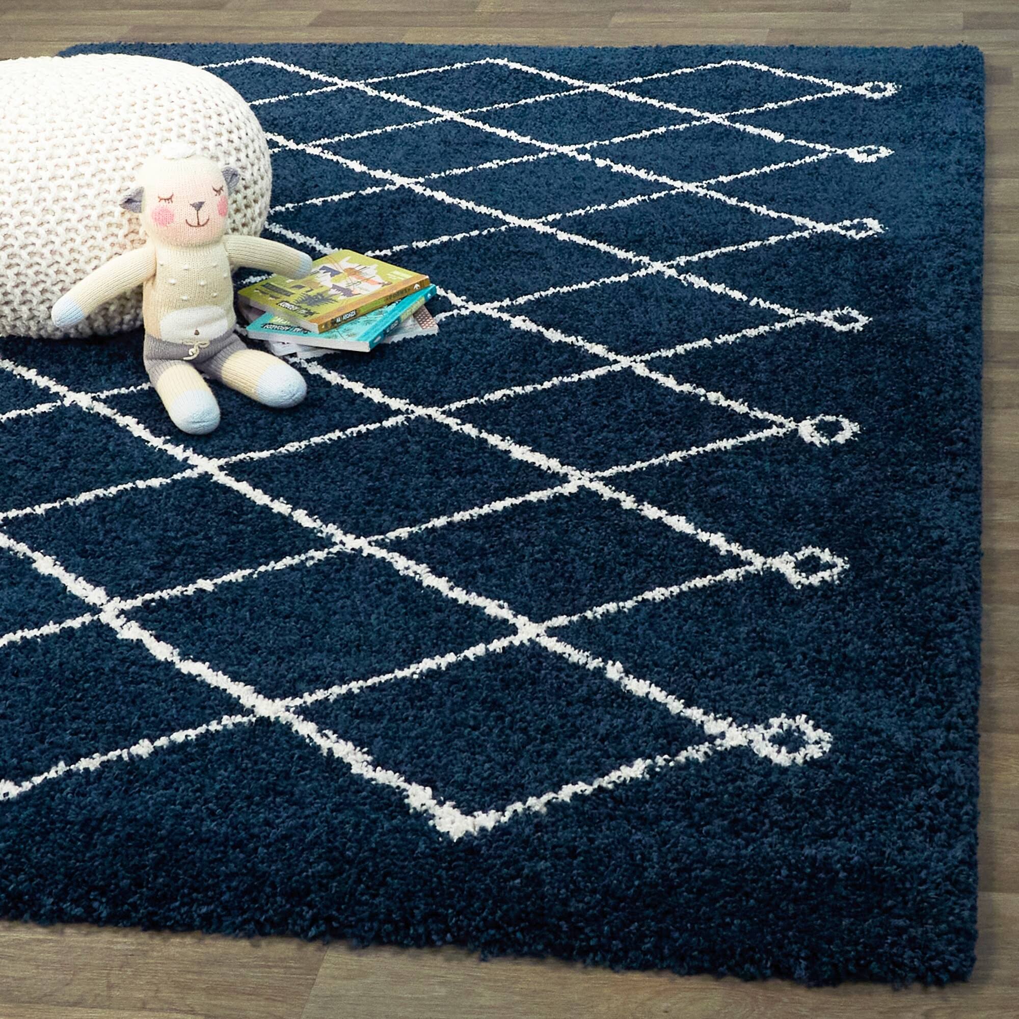 BALTA Mabelle Navy/Cream 8 ft. x 10 ft. Trellis Shag Area Rug