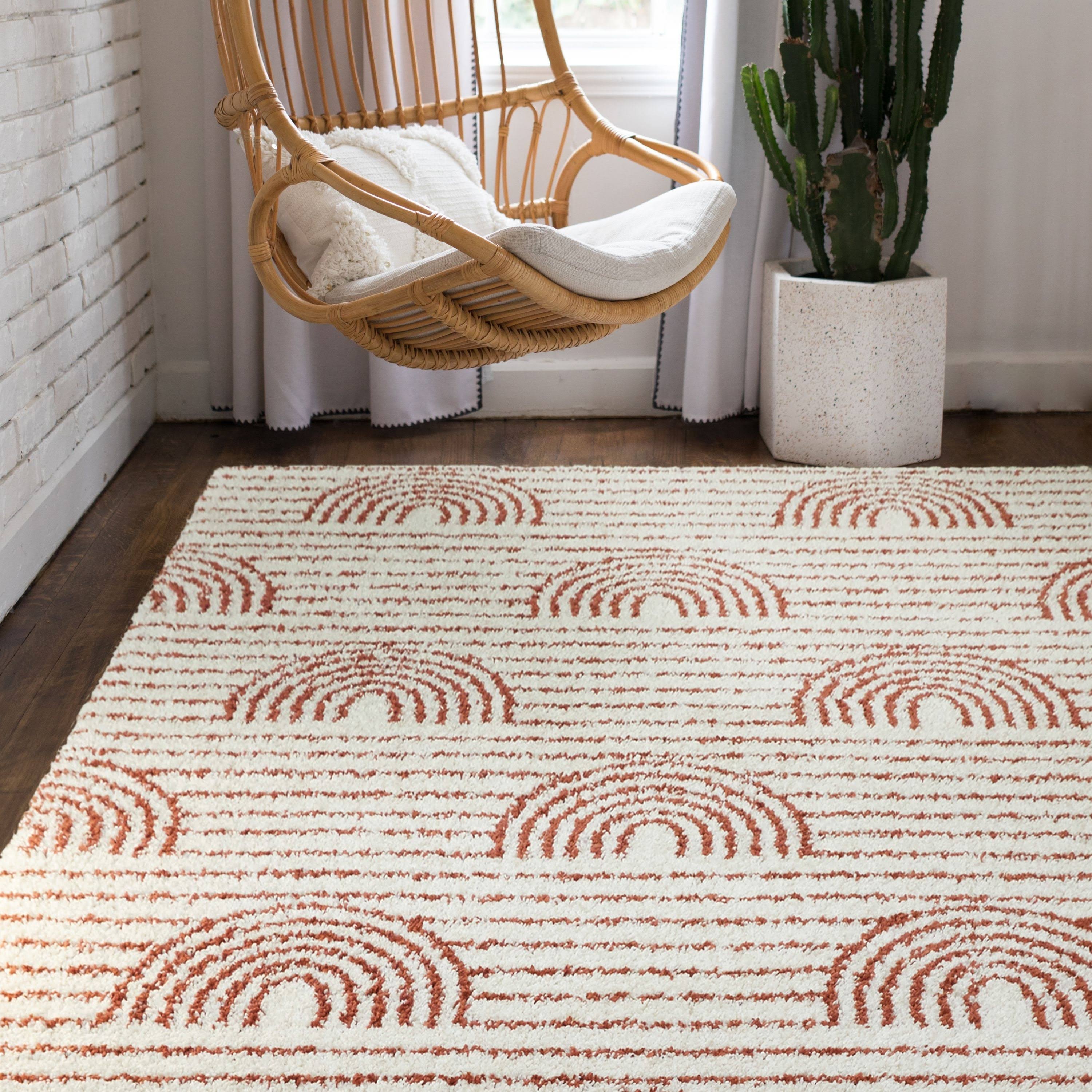 Hailey Kids Rainbow Print Shag Berber Area Rug - 6&7x22 x 9& - White
