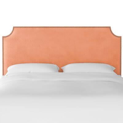 Alamak Velvet Notched Nail Button Upholstered Panel Headboard Willa Arlo Interiors Size: Queen, Color: Papaya