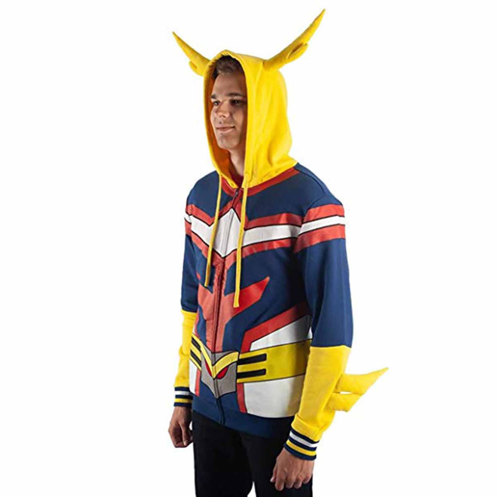 Bioworld Men's Sweatshirt and Hoodie My Hero All Might Navy & Yellow Hoodie L